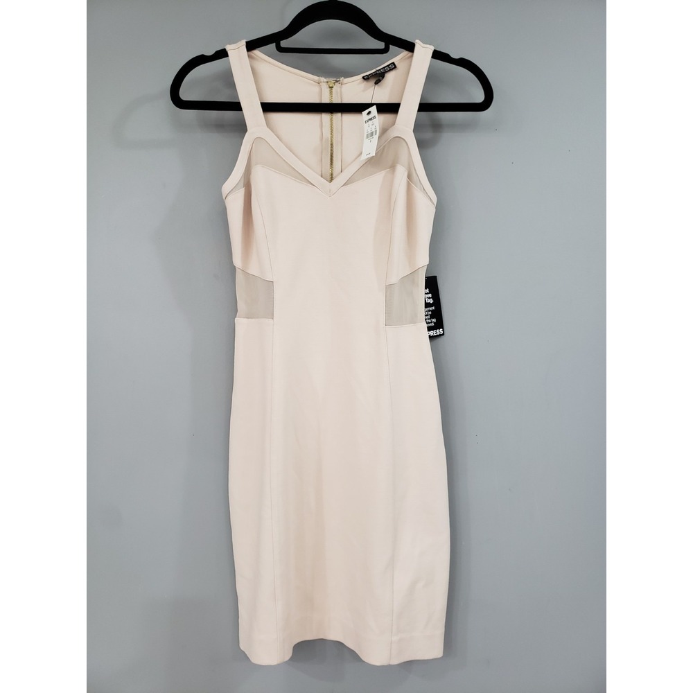 NEW - SIZE 0 - BODYCON DRESS Express‎ Beige Taupe See Through Zipper Back Tank